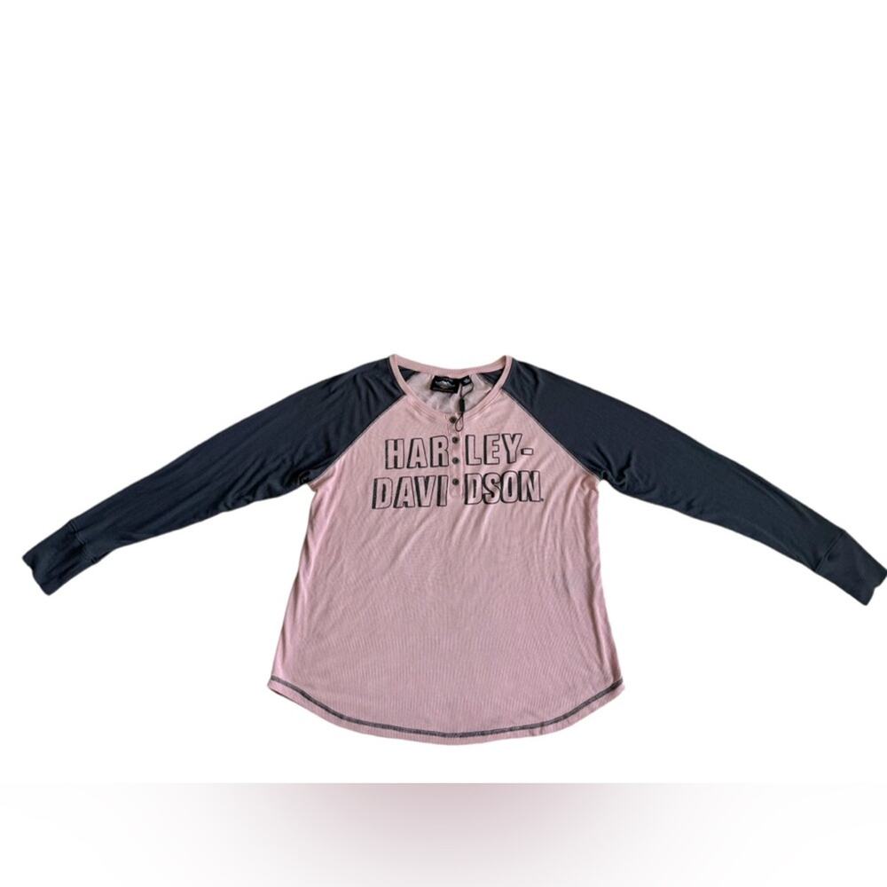 Harley-Davidson Women's Pink and Black Long Sleeve Tee